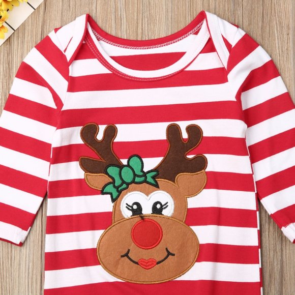NEW Infant Girl's Stripe Reindeer Christmas Romper - Picture 3 of 4